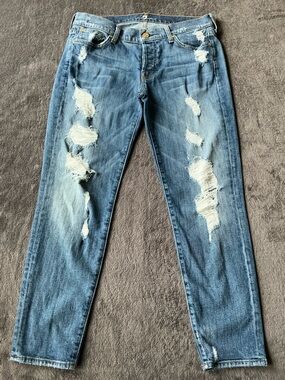 7 For All Mankind Josefina Skinny Boyfriend Jeans Distressed - 27 Made in USA